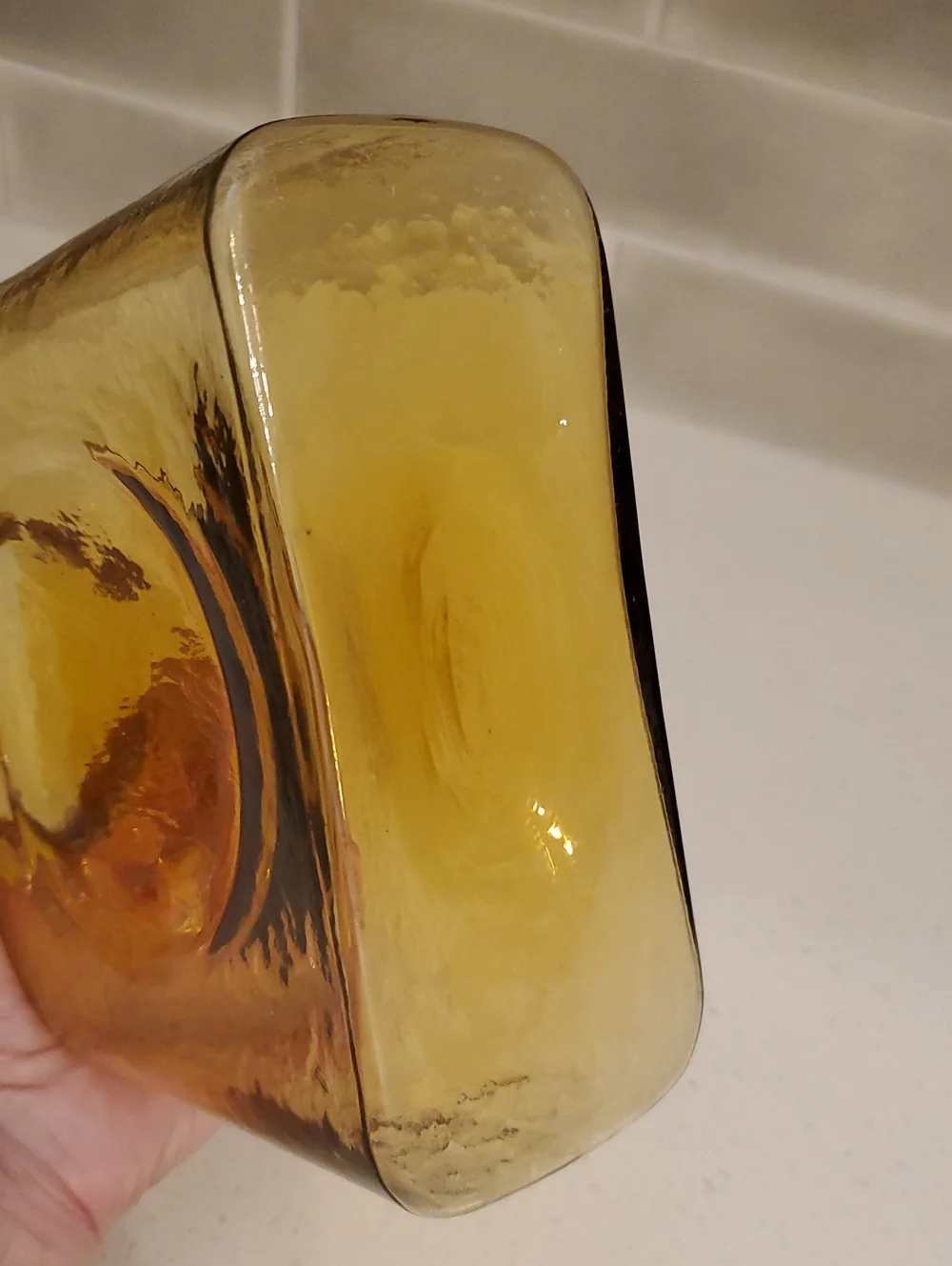 Blenko Double Sided Spout Water Bottle Pitcher Vase Amber Glass